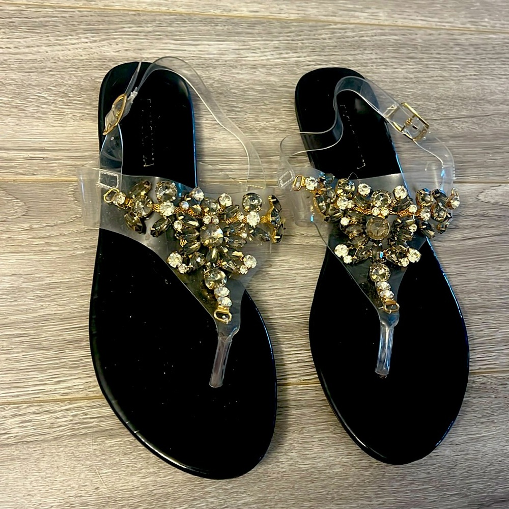Fashion nova black gemstones slides